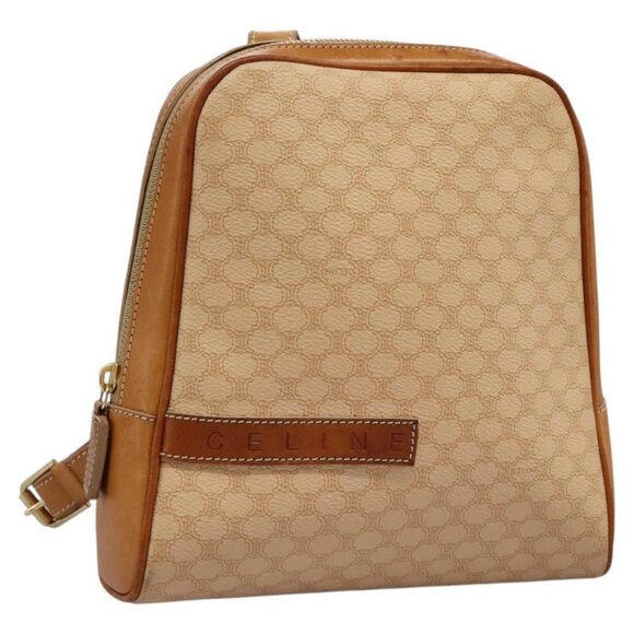 CELINE Macadam Canvas Backpack PVC Leather Beige Auth BD1038 - Picture 1 of 16